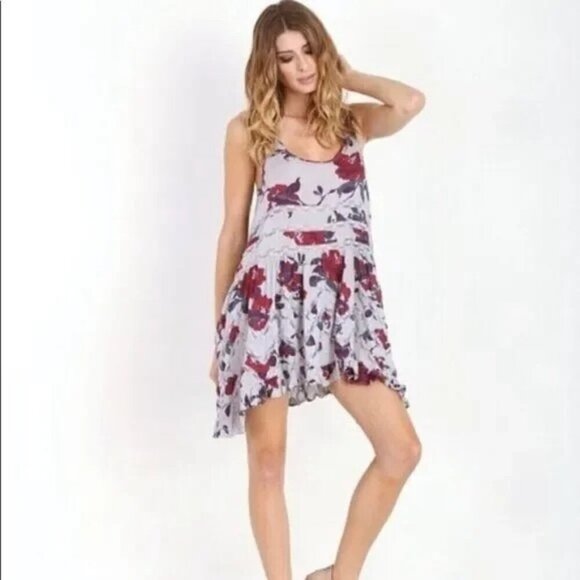 Free People Trapeze Gray Floral Slip Dress - Picture 1 of 10